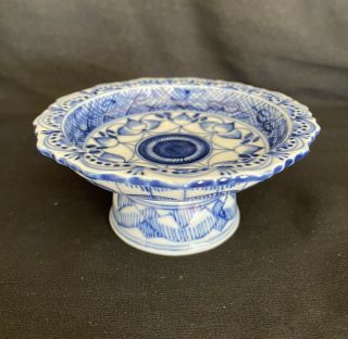 Antique - 19th Century Tazza Chinese Porcelain Blue White Altar Small Footed Dish