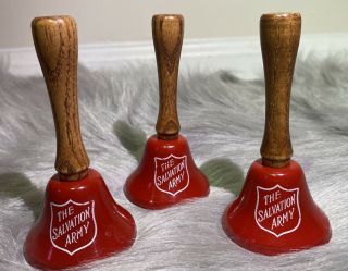 3 Vintage Salvation Army Hand Bell Small Red Bell