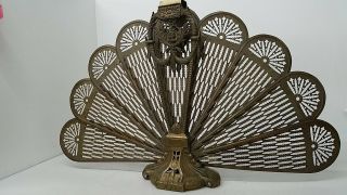 Vintage Ornate Brass Peacock Fan Style Fireplace Screen