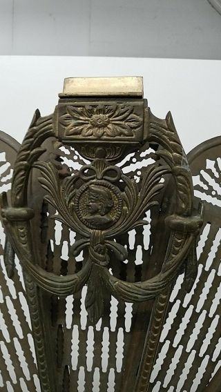 Vintage Ornate Brass Peacock Fan Style Fireplace Screen 3