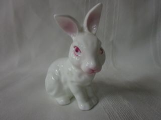 Vintage 3 1/2 " Sitting White & Pink Bunny Rabbit Figurine Easter Springtime
