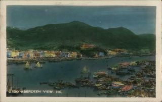Hong Kong Rppc Aberdeen View Real Photo Post Card 5c,  10c,  10c Stamp Vintage