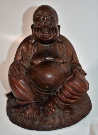 Antique Chinese Wood Carving Laughing Seated Buddha 7 "
