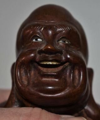 Antique Chinese Wood Carving Laughing Seated Buddha 7 
