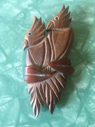 Vintage 1930s 1940s Hand Carved Exotic Birds Cockatoo Brooch