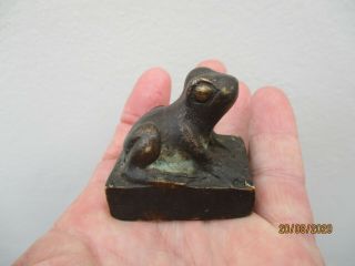 An Antique Chinese Solid Bronze Seal With Frog Handle 18th Century?