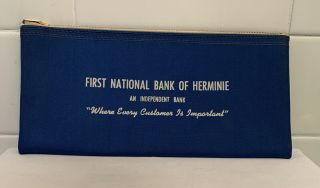 Vintage Antique Old Blue Bank Bag First National Bank Of Herminie Pa