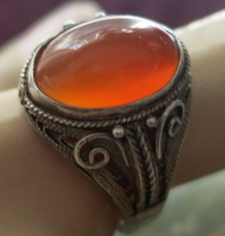 STERLING CHINESE EXPORT RING w CARNELIAN - ADJUSTABLE SIZE 5.  5 to 8.  5 3