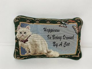 Decorative Pillow Furry White Cat “happiness Is Being Owned By A Cat”
