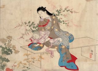 Signed Tomone Kobori Fine Meiji Period Japanese Woodblock Print Nr
