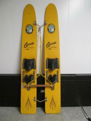 Vintage Cypress Gardens Trainers 46 " Wood Water Skis Yellow Youth With Handle