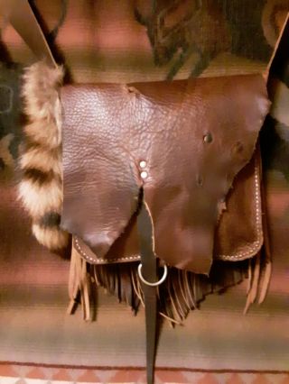 Rugged Mountain Man Possibles Bag With Cinch Strap & Raccoon Tail