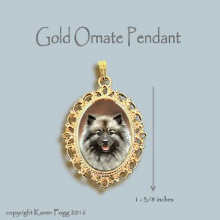 Keeshond Dog - Ornate Gold Pendant Necklace
