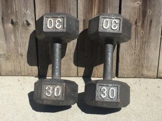 Vintage Hex Head 30lb Each 60 Lb Total Dumbbells Barbell Weights Home Gym