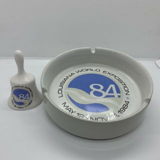 1984 Orleans Worlds Fair 6 Inch Ashtray And 3 Inch Bell Porcelain Collectors