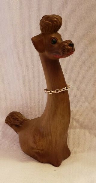 Vintage 50s Long Neck Wood Poodle Dog Figurine Figure Wooden 8 " Art Sculpture