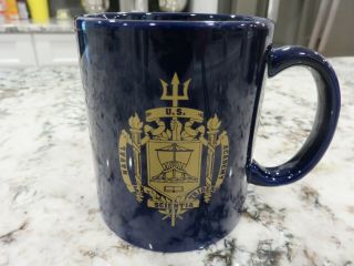 Vintage Us Naval Academy 3 3/4 " Coffee Cup Mug Ex Scientia Tridens Gold Logo