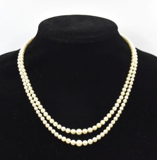 Vintage Double Strand Pearl Necklace 14k White Gold Filigree Floral Clasp 17 "
