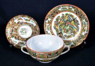Antique Chinese Famille Rose Porcelain Chawan Set C1900s