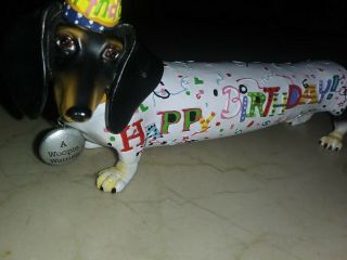 Hot Diggity Dachshund Dog Happy Birthday W/balloons Figurine By Westland