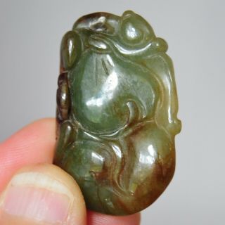 Fine Antique Chinese Carved Jade Jadeite Auspicious Symbols Pendant
