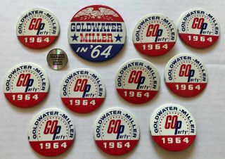 Twelve Vintage 1964 Barry Goldwater For President Campaign Pinback Buttons