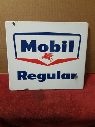 Vintage Mobil Regular Porcelain Gas Pump Plate Sign 1960s