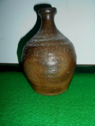 Rare Jar Asia,  Pottery Dark Brown Glazed Signed On The Bottom