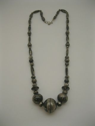 Vintage Navajo 24 " Sterling Silver Bead Necklace