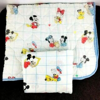 Vintage 80s Dundee Disney Babies Mickey Mouse Nursery Crib Quilt Fitted Sheet
