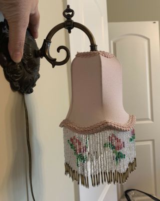 L&lwmc Cast Iron Beaded Ornate Pink Wall Sconce Lamp Set Of 2 Vintage