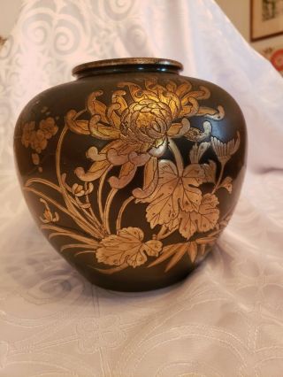 Antique Japanese Mixed Metal Vase Gold Silver Brass And Bronze