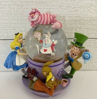 Disney World Parks Alice In Wonderland Spinning Tea Cup Resin Snow Globe