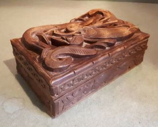 Vintage Chinese Wooden Carved Trinket Jewellery Box 20 X 13 X 8 Cms