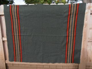 Vintage Pendleton Wool Blanket 66 X 86 Green Gray Stripe Yakima Camp Twin