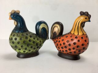 Vintage Ceramic Chickens Rooster Hen Figurines Colorful