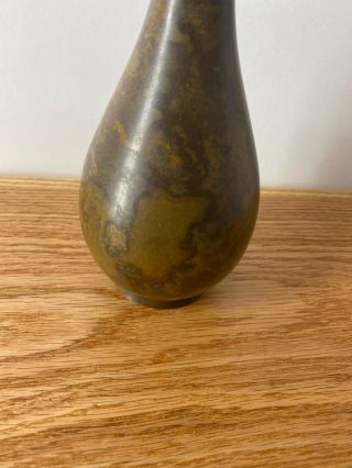 Vintage Bronze Japanese Dark Patinated Verdigris Long Neck Vase 2