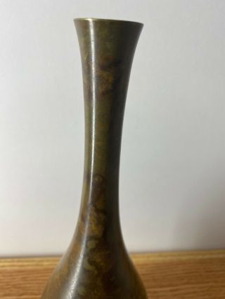 Vintage Bronze Japanese Dark Patinated Verdigris Long Neck Vase 3