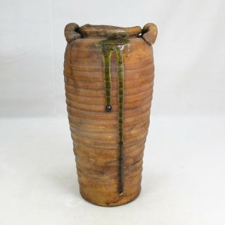 A876: Japanese Old Iga Stoneware Flower Vase With Good Atmosphere And Form