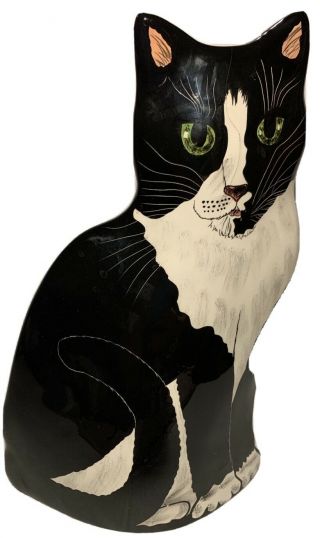 Cats By Nina Ceramic " Tuxedo Cat " 11 " Vase/planter By Nina Lyman Hand Painted