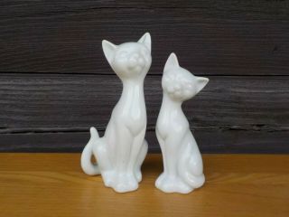 2 Vintage Omc Otagiri White Ceramic Cat Figurines With Labels Made In Japan