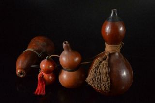 Z8981: Japanese Wooden Gourd Water Bottle Lucky Items Bundle Tea Ceremony