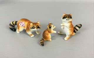 Vintage Miniature Bone China Raccoon Family