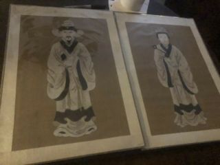 Fine Pair Full - Length Chinese Ancestor Pictures On Silk,  19th Century