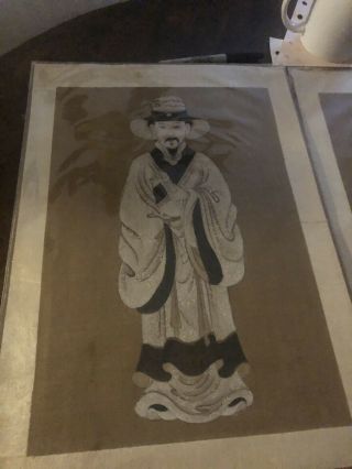 Fine Pair Full - Length Chinese Ancestor Pictures On Silk,  19th Century 2