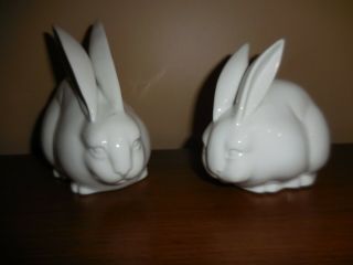 Set Of 2 Vintage Japan White Ceramic Rabbit Figurines