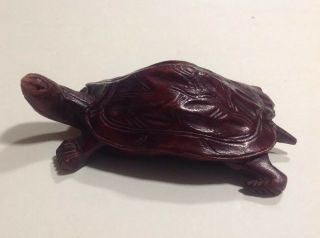 Vintage Carved Sea Turtle Figurine 5 " Long Wooden Hand Carved Tortoise