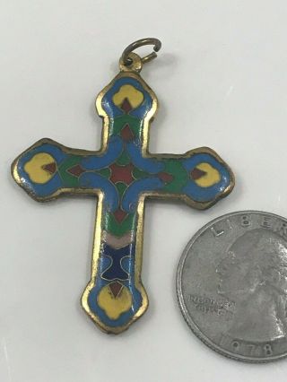 Antique Chinese Cloisonne 2 Sided Missionary Cross Pendant 2