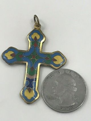 Antique Chinese Cloisonne 2 Sided Missionary Cross Pendant 3