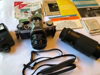 Vintage Canon Ae - 1 35mm Slr Camera Bundle Speedlite Flash Manuals 50mm Lens